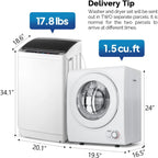Washing Machine & Dryer Combo / Compact Laundry Set with Stainless Steel Tub / Smart Control, Quick Wash/Dry, Noise-Free /Apartment, Dorm, RV, Home Ideal for Small Spaces