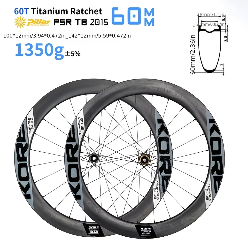 KORE Road Bicycle Wheelset 60T Titanium Ratchet Hub 60MM 700C T1000 Carbon Road Racing Wheelset