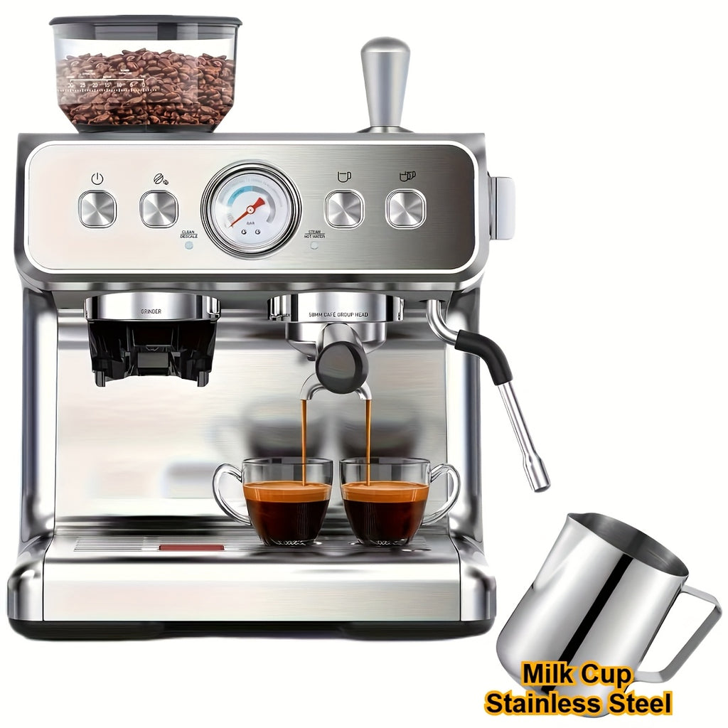 20 Bar Espresso Machine with Milk Frother Steam Wand, 58mm Expresso Coffee Machines, Commercial Stainless Steel Coffee Maker for Cappuccino and Latte, Perfect for Home & Office, Brushed Stainless Steel, (2 Model:Semi-Automatic/with Grinder Available)