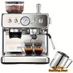 20 Bar Espresso Machine with Milk Frother Steam Wand, 58mm Expresso Coffee Machines, Commercial Stainless Steel Coffee Maker for Cappuccino and Latte, Perfect for Home & Office, Brushed Stainless Steel, (2 Model:Semi-Automatic/with Grinder Available)