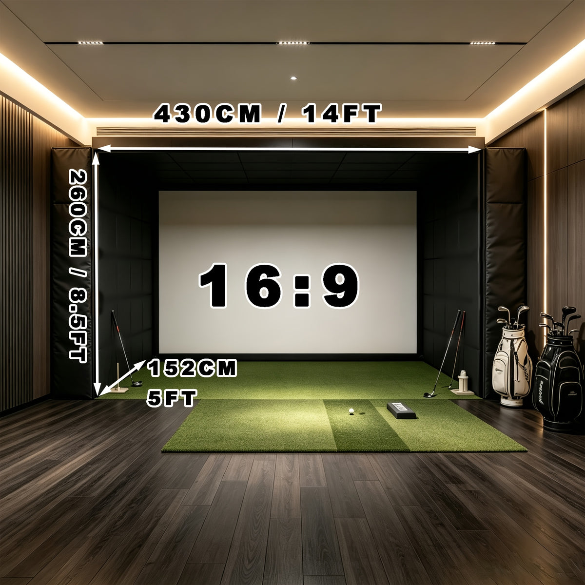 RXFSP Golf Simulator Enclosure Or Golf Simulator Turf, Multiple Size Options, Enclosure With Double Layer Impact Screen, Blackout Cover And Frame, Artificial Golf Turf For Home, Garage And Golf Simulator Setup, Sold Separately