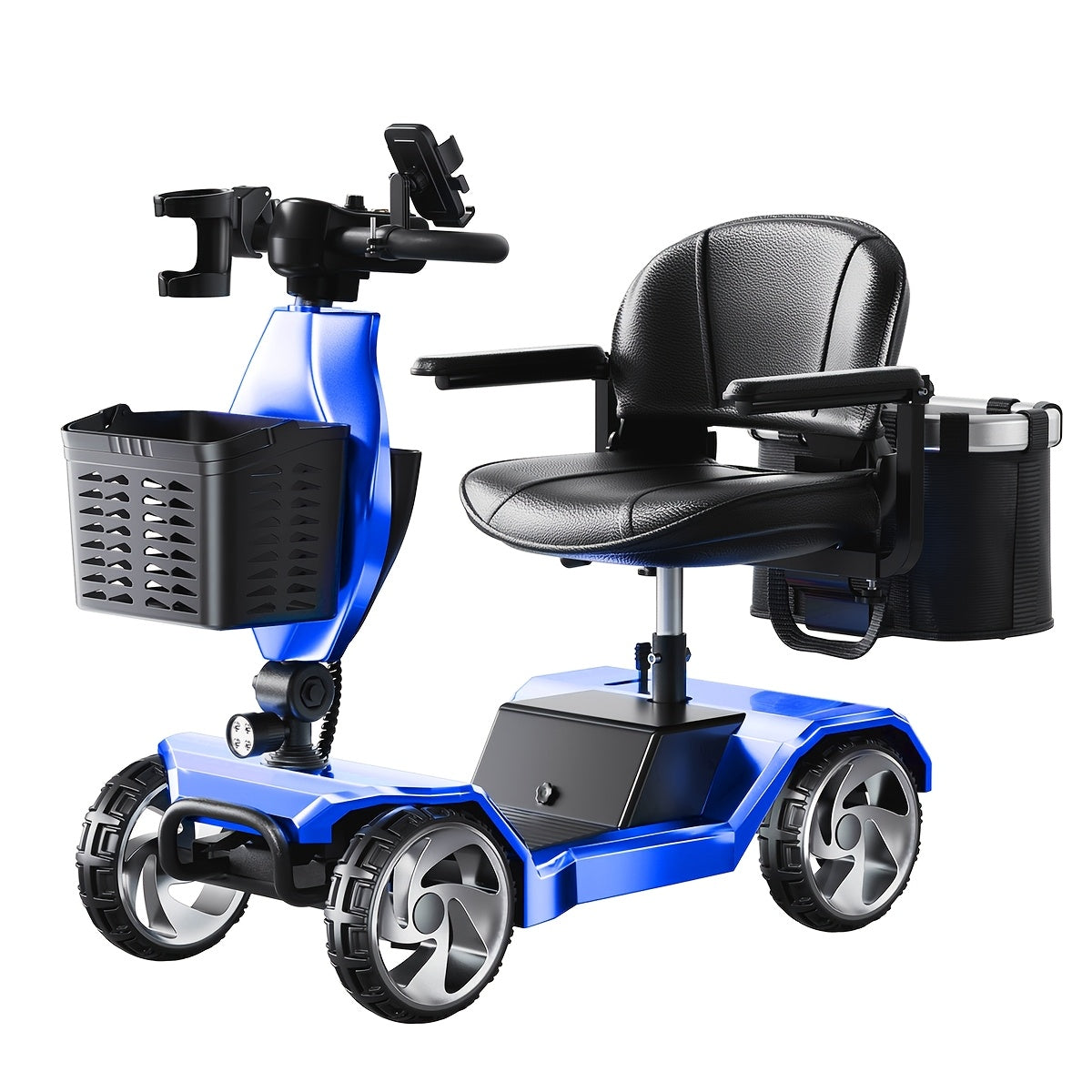 Foldable Electric Scooter 4-Wheel-15+ Mile Range, 300 Lbs Load, Dual Suspension, Front Brake, Removable Basket with Cup Holder, Phone Stand & Rear Basket -Ideal for Travel, Adults, Seniors