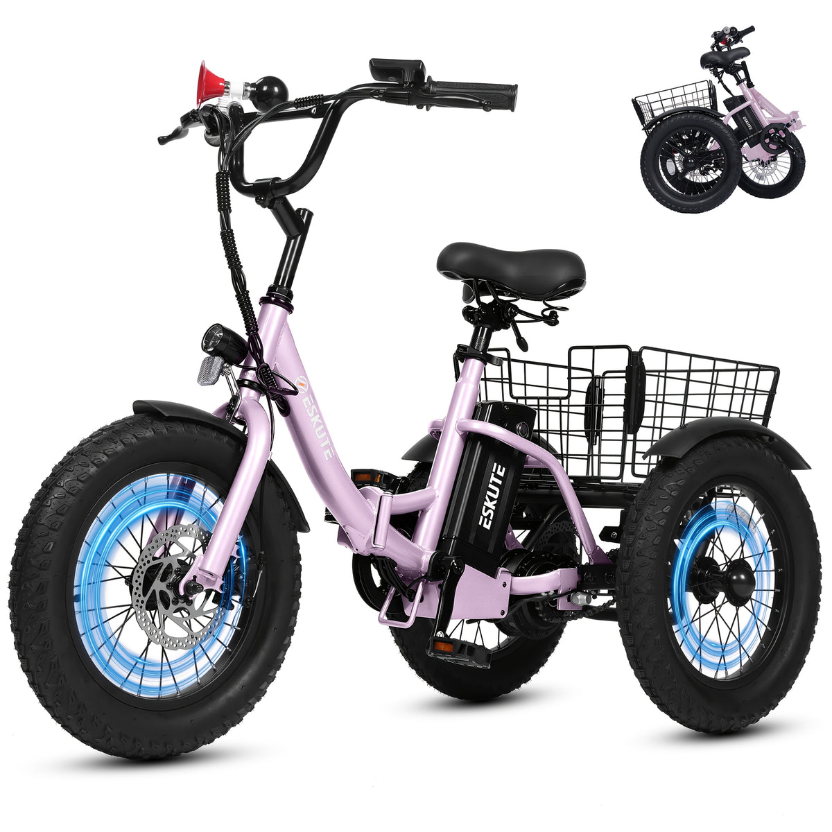 Electric Folding Tricycle for Middle-Aged&Elderly Adults, Low Step-Through Frame, 16 X 3.0 Inch Tires, 15AhRemovable Battery, Adjustable Height Seat with Baskets, for Grocery&Cargo, Fits Riders 3'9" to 5'7"