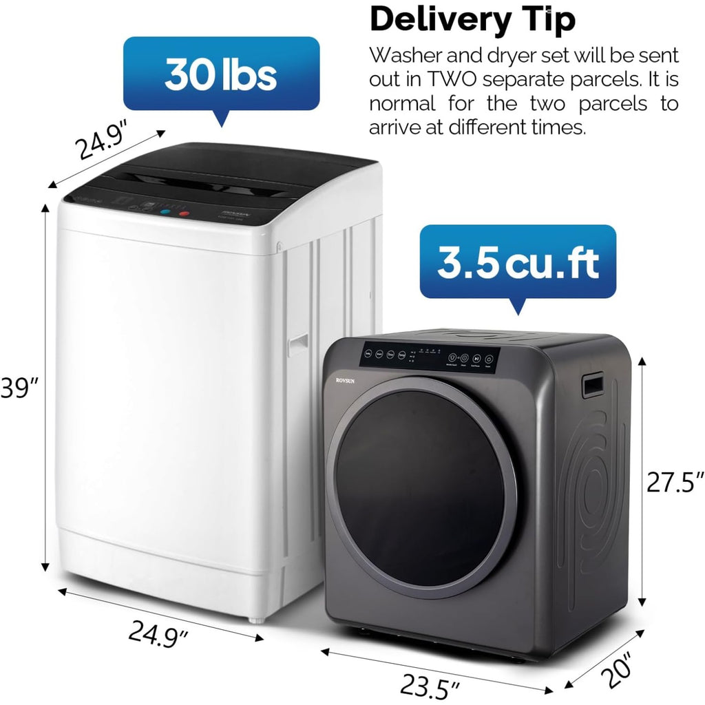 Washing Machine & Dryer Combo / Compact Laundry Set with Stainless Steel Tub / Smart Control, Quick Wash/Dry, Noise-Free /Apartment, Dorm, RV, Home Ideal for Small Spaces