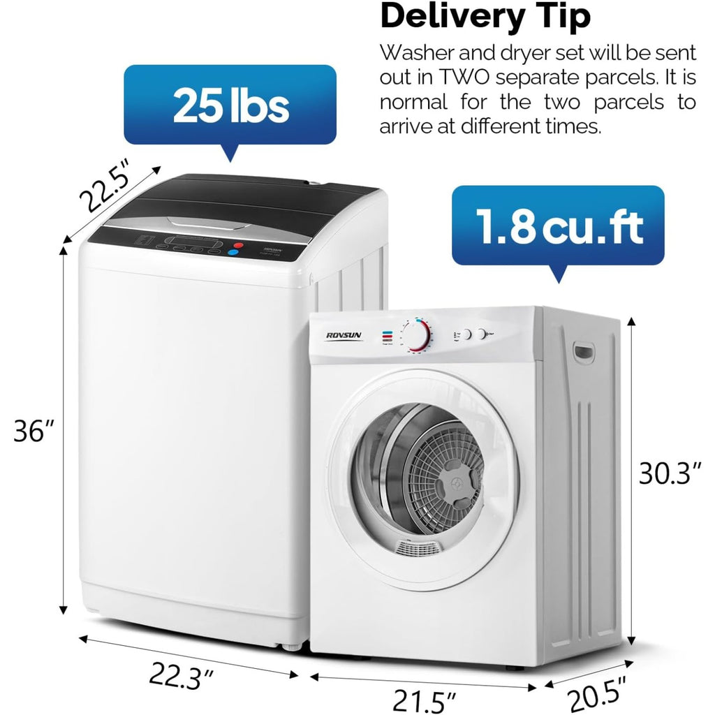 Washing Machine & Dryer Combo / Compact Laundry Set with Stainless Steel Tub / Smart Control, Quick Wash/Dry, Noise-Free /Apartment, Dorm, RV, Home Ideal for Small Spaces