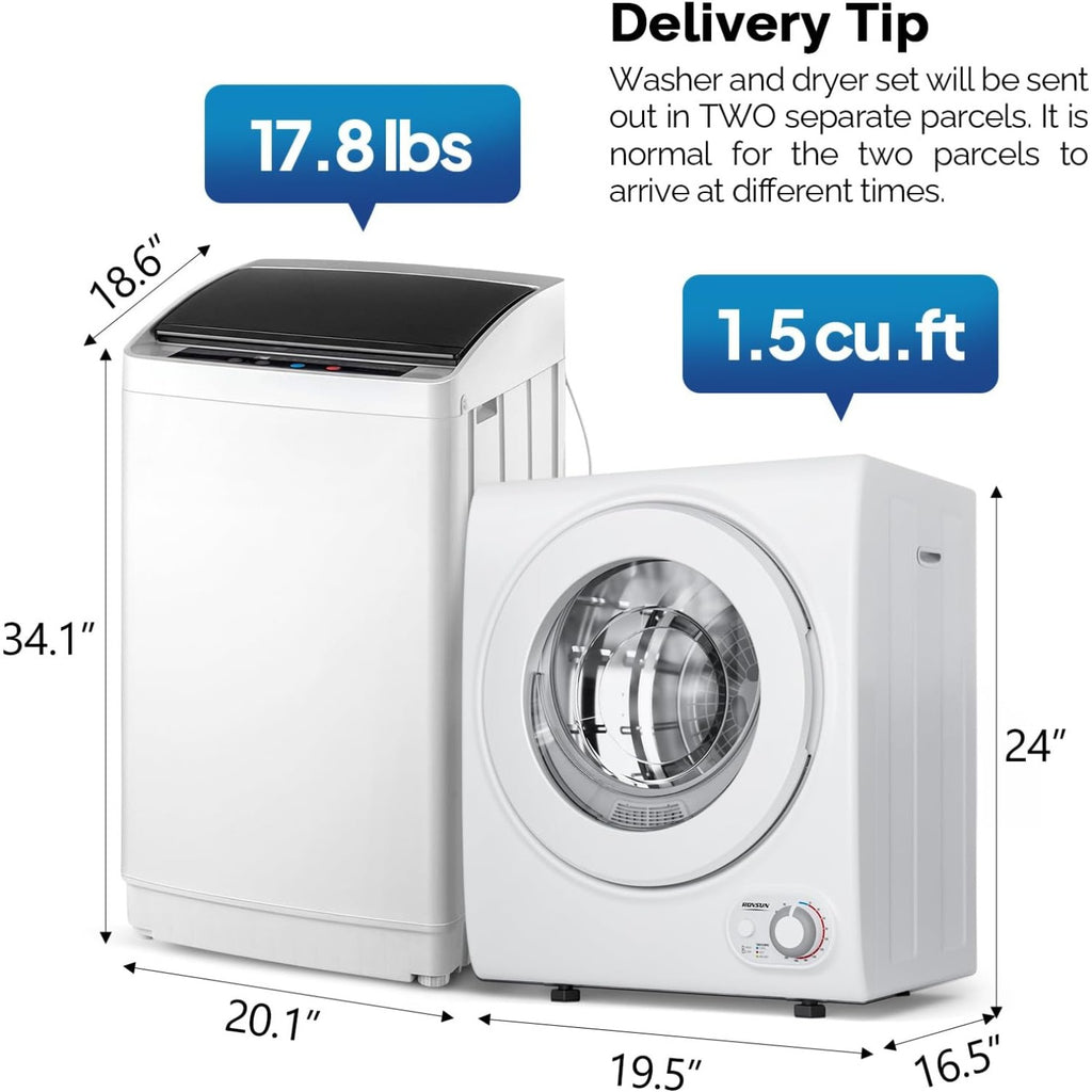 Washing Machine & Dryer Combo / Compact Laundry Set with Stainless Steel Tub / Smart Control, Quick Wash/Dry, Noise-Free /Apartment, Dorm, RV, Home Ideal for Small Spaces