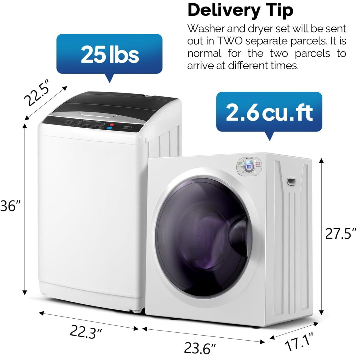 Washing Machine & Dryer Combo / Compact Laundry Set with Stainless Steel Tub / Smart Control, Quick Wash/Dry, Noise-Free /Apartment, Dorm, RV, Home Ideal for Small Spaces