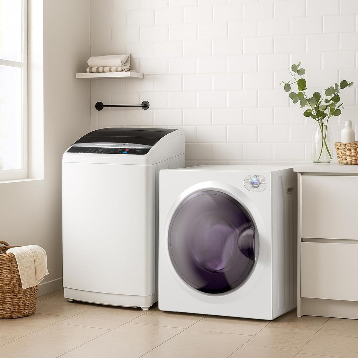 Washing Machine & Dryer Combo / Compact Laundry Set with Stainless Steel Tub / Smart Control, Quick Wash/Dry, Noise-Free /Apartment, Dorm, RV, Home Ideal for Small Spaces