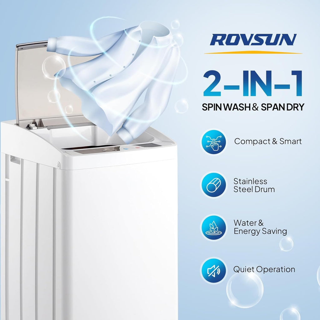 Washing Machine & Dryer Combo / Compact Laundry Set with Stainless Steel Tub / Smart Control, Quick Wash/Dry, Noise-Free /Apartment, Dorm, RV, Home Ideal for Small Spaces