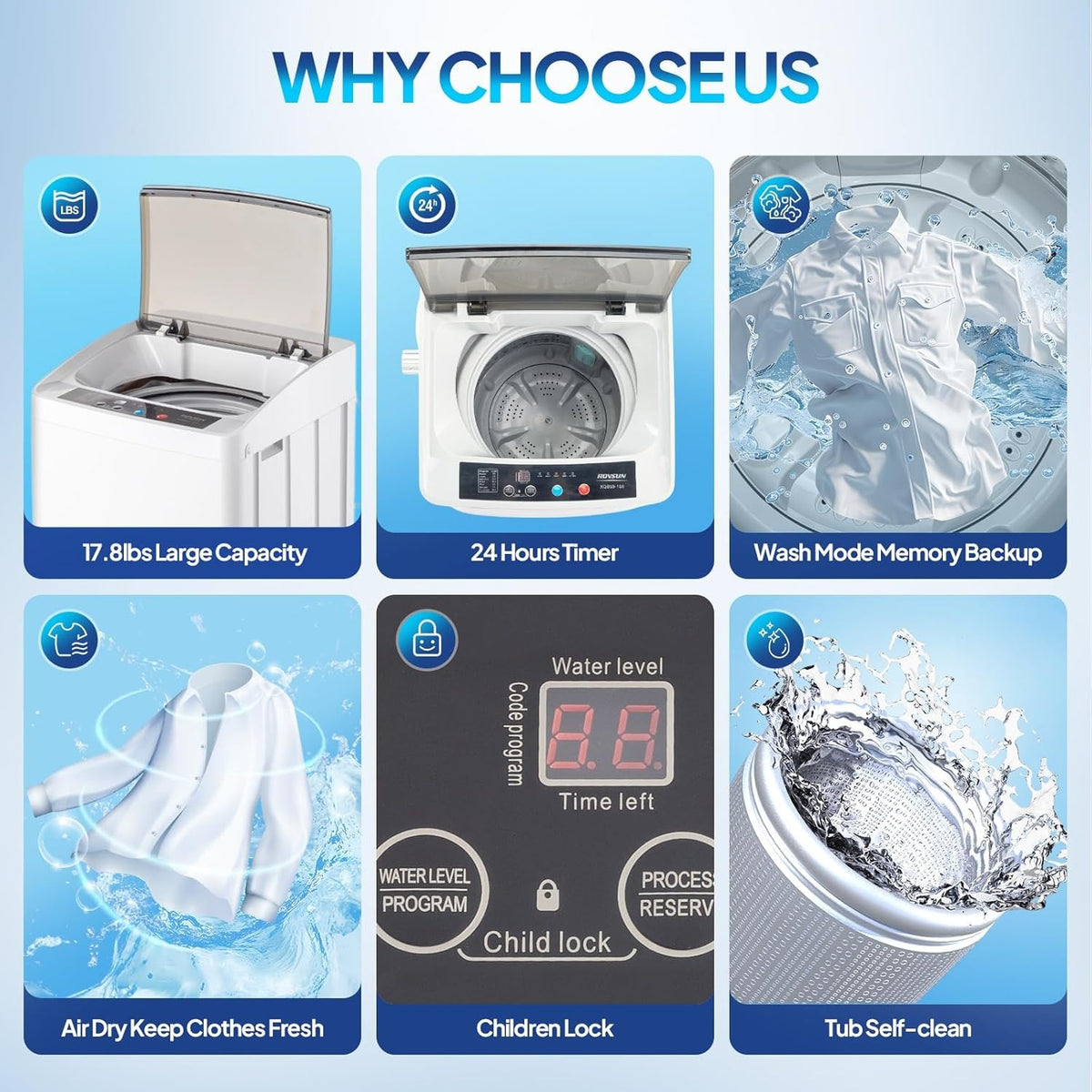 Washing Machine & Dryer Combo / Compact Laundry Set with Stainless Steel Tub / Smart Control, Quick Wash/Dry, Noise-Free /Apartment, Dorm, RV, Home Ideal for Small Spaces
