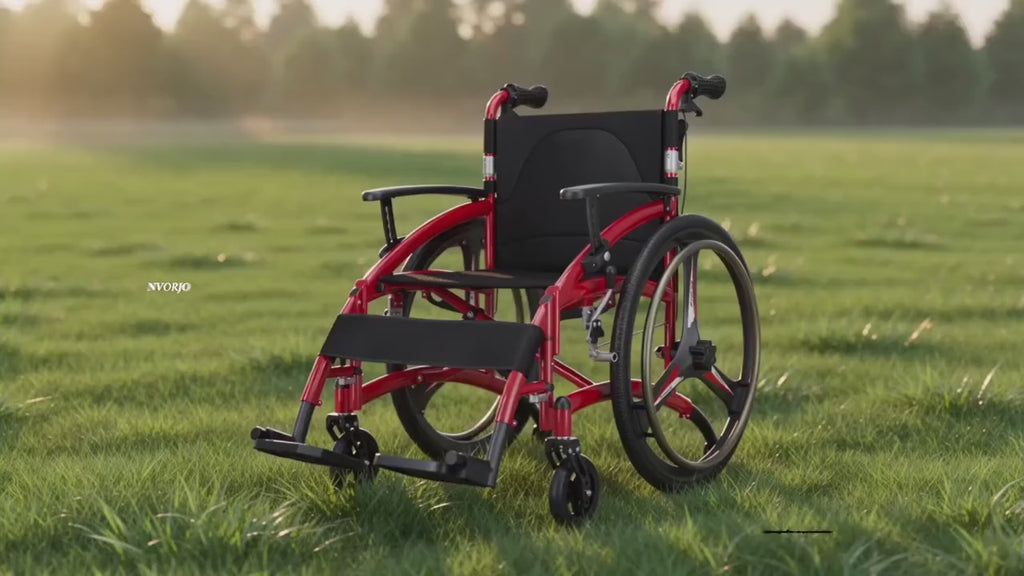 Lightweight Sports Wheelchair for Adults, Foldable All-Terrain Wheelchair, 33 Lbs, 18" Wide Seat, Compact Travel Manual Wheelchair, 24" Rear Wheels, 220Lb Capacity, Folding Self-Propelled Wheelchair