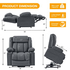 Triple Motor Large Power Lift Recliner Chair for Elderly with Heat and Massage, Lay Flat Lift Chairs for Seniors Infinite Position, Extended Footrest, USB Ports, Cup Holder, Faux Leather