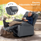 Triple Motor Large Power Lift Recliner Chair for Elderly with Heat and Massage, Lay Flat Lift Chairs for Seniors Infinite Position, Extended Footrest, USB Ports, Cup Holder, Faux Leather