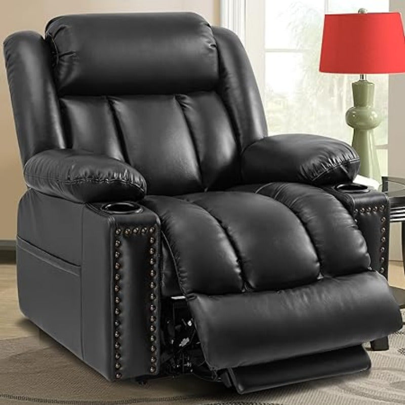 Triple Motor Large Power Lift Recliner Chair for Elderly with Heat and Massage, Lay Flat Lift Chairs for Seniors Infinite Position, Extended Footrest, USB Ports, Cup Holder, Faux Leather