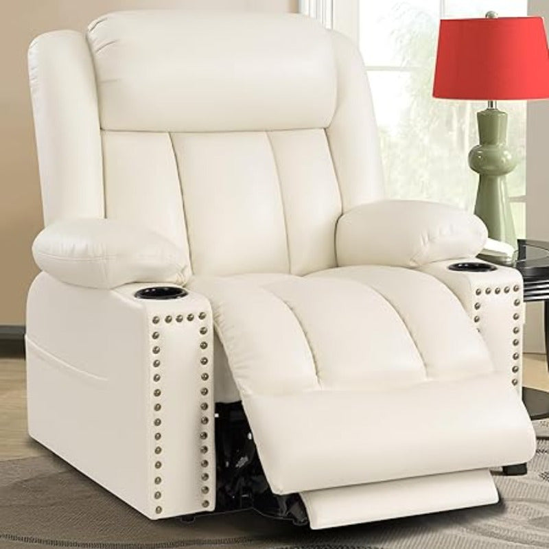 Triple Motor Large Power Lift Recliner Chair for Elderly with Heat and Massage, Lay Flat Lift Chairs for Seniors Infinite Position, Extended Footrest, USB Ports, Cup Holder, Faux Leather