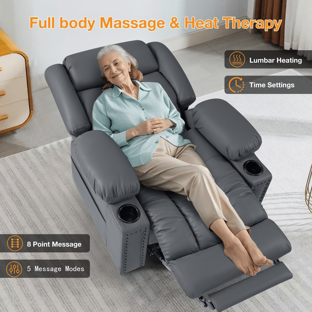 Triple Motor Large Power Lift Recliner Chair for Elderly with Heat and Massage, Lay Flat Lift Chairs for Seniors Infinite Position, Extended Footrest, USB Ports, Cup Holder, Faux Leather